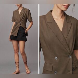 Anthropologie Dolan Left Coast Short-Sleeve Linen Blend Blazer, Size M